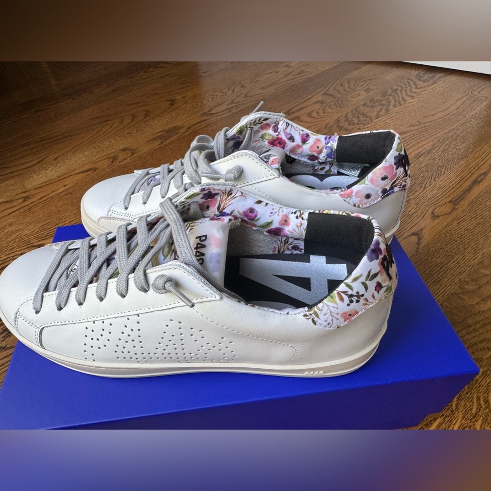 P448 Floral Lined White Leather Sneakers